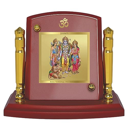 Diviniti 24K Gold Plated Ram Darbar Photo Frame for Car Dashboard, Home Decor, Tabletop, Puja Room, Showpiece and Gift  MDF1BP+ (6.5x5.5 CM)