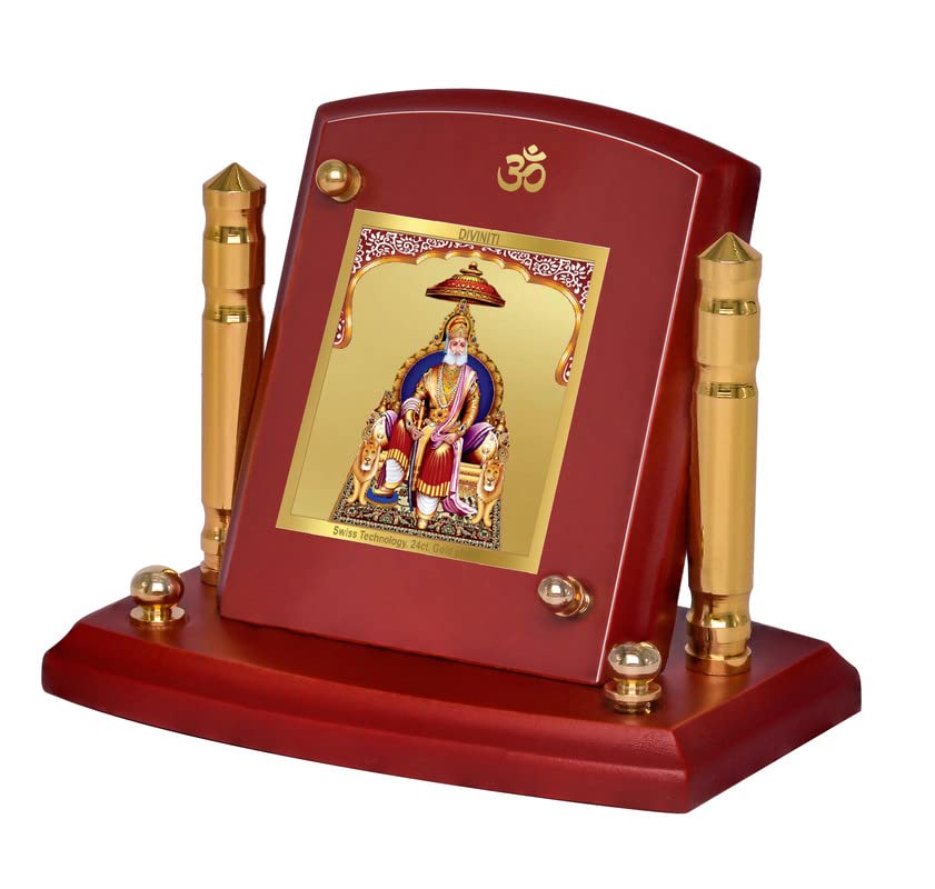 Diviniti 24K Gold Plated Agrasen Maharaj Photo Frame for Car Dashboard, Home Decor, Tabletop, Puja Room, Showpiece and Gift  MDF1BP+ (6.5x5.5 CM)