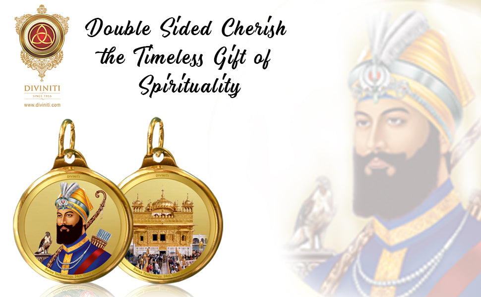 Diviniti 24K Double sided Gold Plated Pendant Guru Gobind Singh  & Golden Temple|18 MM Flip Coin (1 PCS)