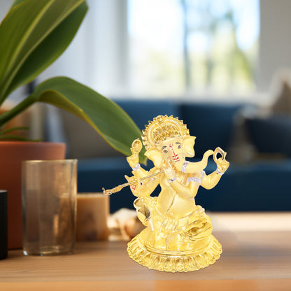 Diviniti 24K Gold Plated Lord Ganesha Idol Statue Elegant Spiritual Décor for Home & Office Pooja Room Accent Gift (15.5x14 CM)