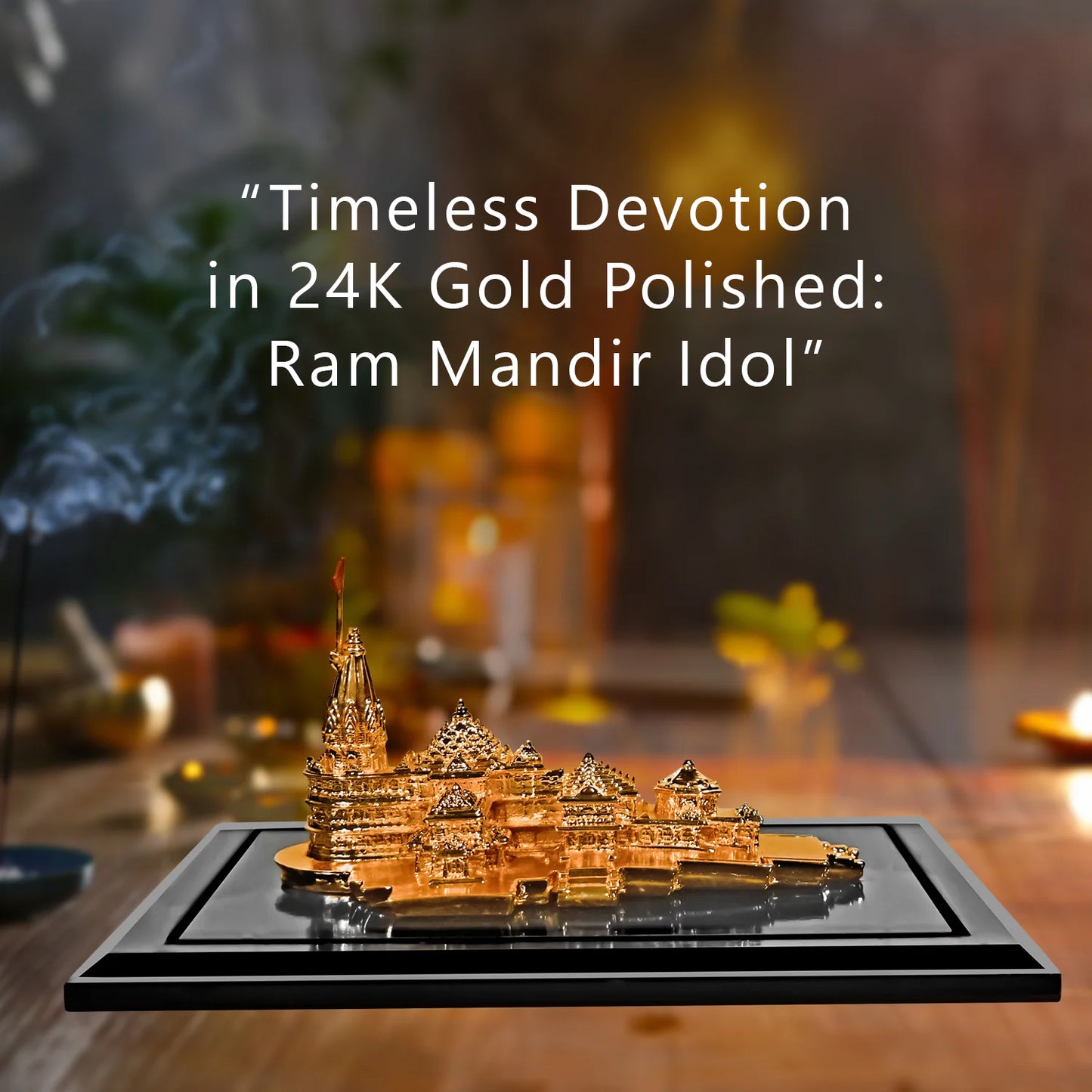 DIVINITI 24K Gold Plated Lord Ram Mandir Idol | Exquisite Divine Statue for Home Decor, Office Table Top, Pooja Room & Gift (7x14CM)