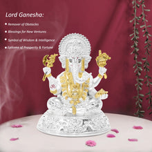 Load image into Gallery viewer, DIVINITI 999 Silver Plated Ganesha Idol | Exquisite Divine Statue for Home Decor, Office Table Top, Pooja Room &amp; Gift (14.5X11.5CM)
