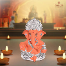 Load image into Gallery viewer, Diviniti 999 Silver Plated Lord Ganesha Idol for Car DashboardTabletop For Home Decor Mandir Puja Gift Terracotta Orange (8.4x4.2cm)
