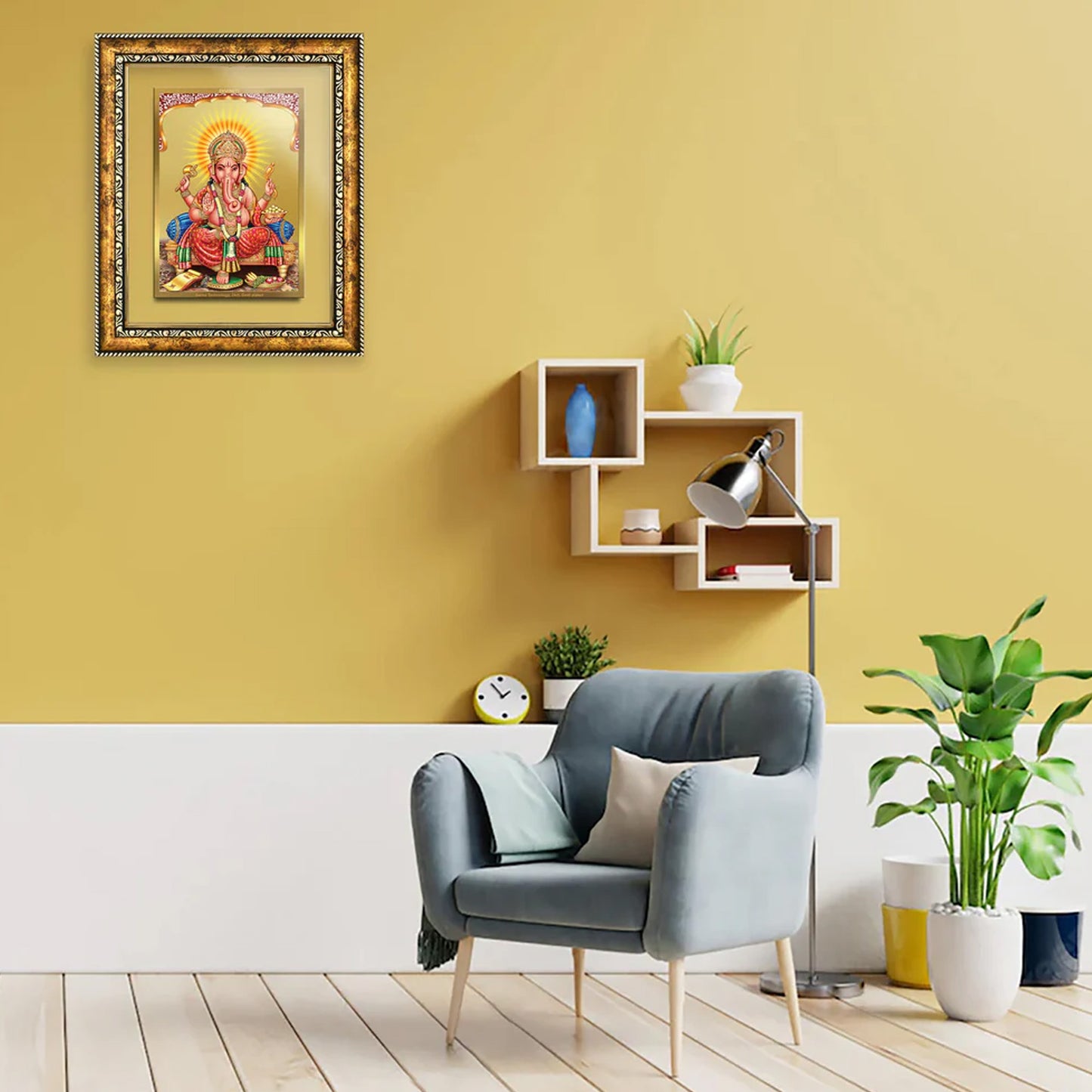 DIVINITI 24K Gold Plated Ganesha Wall Photo Frame for Home Decor, Wall Hanging, Table Top, Puja Room & Gift DG113S3 (27.6X35.4 CM)