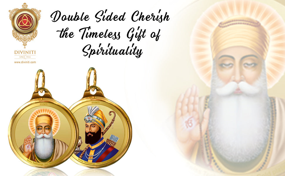 Diviniti 24K Double sided Gold Plated Pendant Gurunanak Ji & Guru Gobind Singh Ji|18 MM Flip Coin