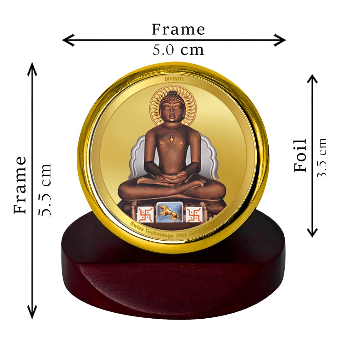 Diviniti 24K Gold Plated Mahavir Photo Frame for Car Dashboard, Home Decor, Table Top, Puja Room Worship and Festival Gift MCF1CGOLD (5.5x5 CM)