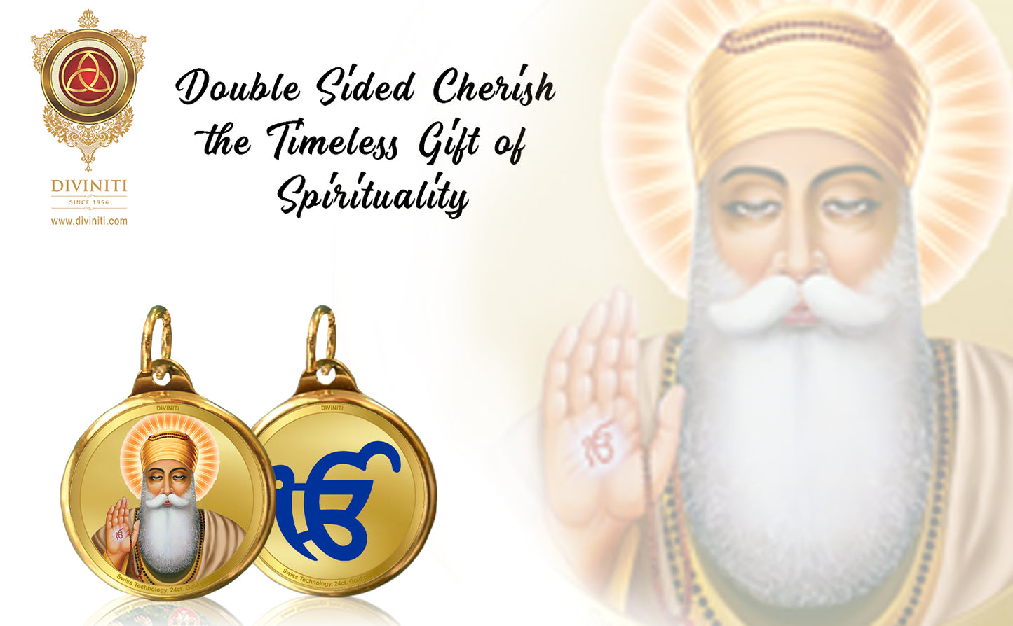 Diviniti 24K Double sided Gold Plated Pendant Gurunanak & Ek Omkar|22 MM Flip Coin (1 PCS)