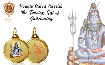 Diviniti 24K Gold Plated Lord Shiva & Om 22MM Double Sided Pendant For Men, Women & Kids