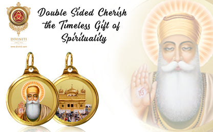 Diviniti 24K Gold Plated Guru Nanak & Golden Temple 18MM Double Sided Pendant For Men, Women & Kids