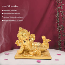 Load image into Gallery viewer, Diviniti 24K Gold Polished Ganesha Idol | Exquisite Divine Statue for Home Decor, Office Table Top, Pooja Room &amp; Gift (12X14CM)
