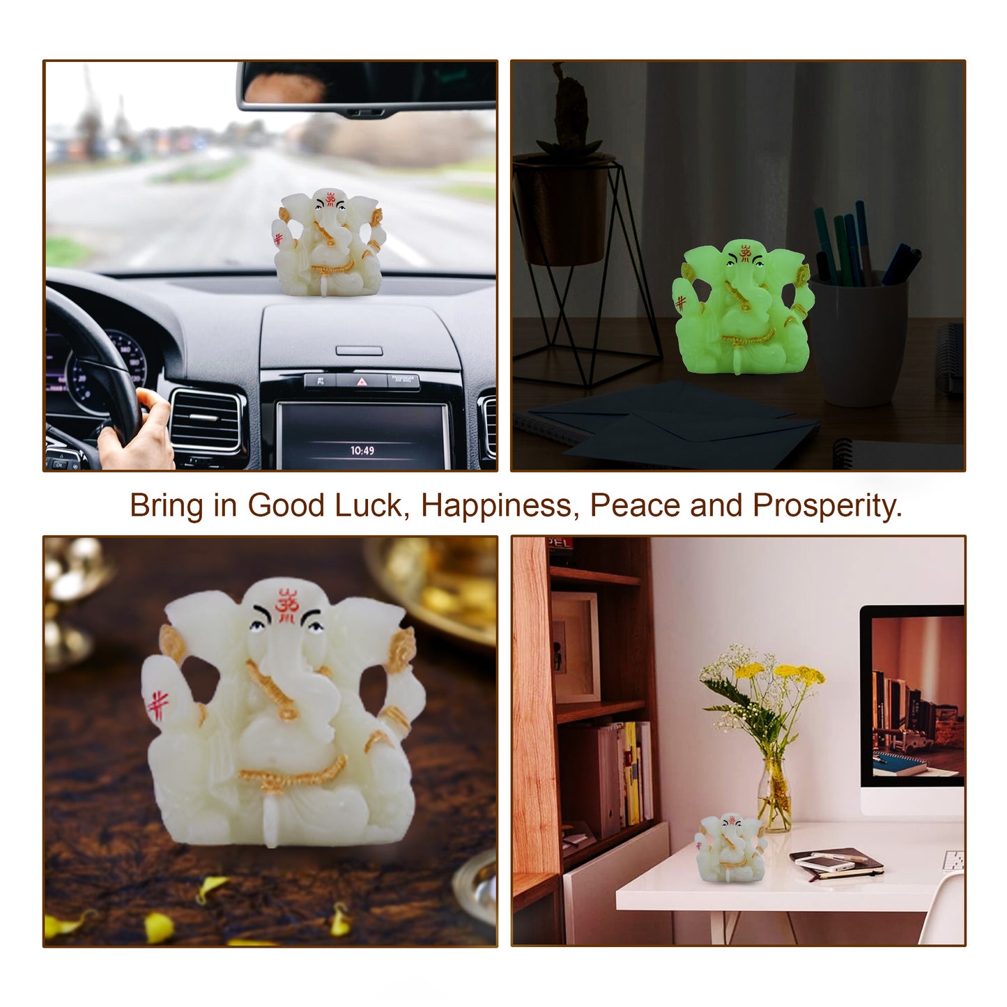 Diviniti Glowing Ganesha Idol for Car Dashboard Office Desk Puja Room Ganpati Idol for Home Decor Birthday Festivals Lord Ganesh Statue Figurine Gifting 4.2x5 CM