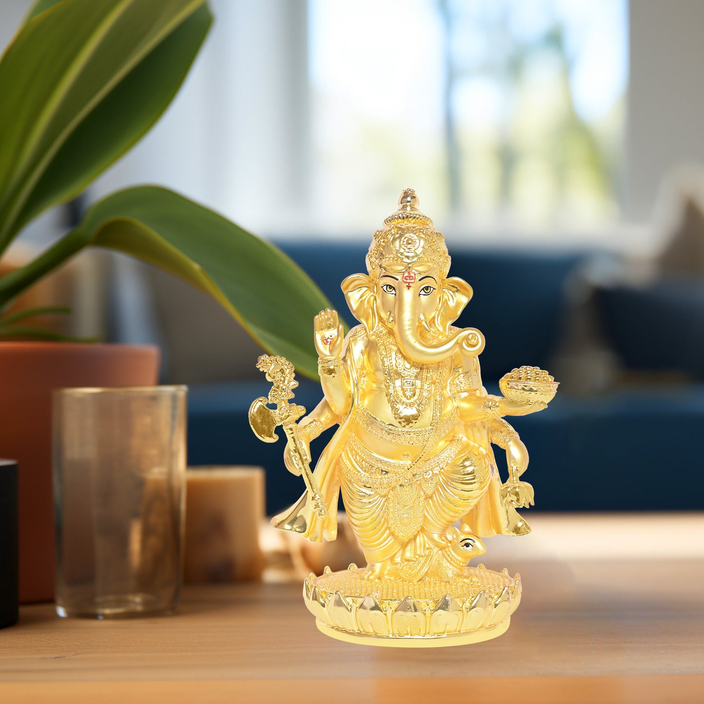 Diviniti 24K Gold Plated Ganesh Ji Idol Statue Exquisite Spiritual Blessing for Home, Office & Pooja Room Gift (19.5x13 CM)