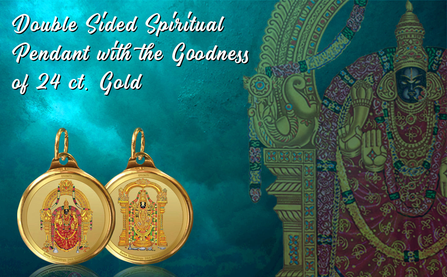 Diviniti 24K Gold Plated Padmawati & Balaji 28MM Double Sided Pendant For Men, Women & Kids