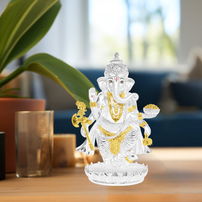 Diviniti 999 Silver Plated Ganesh Ji Idol Statue Exquisite Spiritual Blessing for Home, Office & Pooja Room Gift (19.5x13 CM)