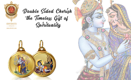 Diviniti 24K Double sided Gold Plated Pendant  RADHA KRISHNA & LADDU GOPAL|28 MM Flip Coin