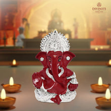 Load image into Gallery viewer, Diviniti 999 Silver Plated Resin Lord Ganesha Idol for Car Dashboard Tabletop for Home Decor Mandir Puja Gift Red (8.4x4.2cm)
