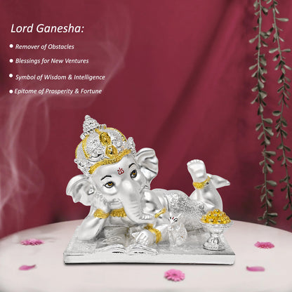 Diviniti 999 Silver-Plated Bal Ganesha Statue Delightful & Blessing for Home Décor Office Tabletop, Pooja Room (12x14 CM)