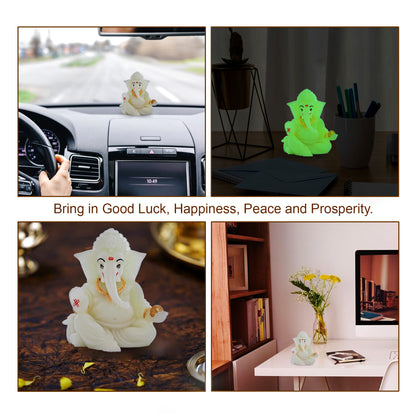 Diviniti Glowing Ganesha Idol for Car Dashboard Office Desk Puja Room Ganpati Idol for Home Decor Birthday Festivals Lord Ganesh Statue Figurine Gifting (7x5.5 CM)