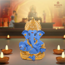 Load image into Gallery viewer, Diviniti 24K Gold Plated Resin Lord Ganesha Idol for Car Dashboard Tabletop for Home Decor Mandir Puja Gift SKy Blue (8.4x4.2cm)
