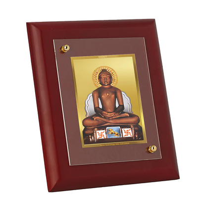 DIVINITI 24K Gold Plated Foil Mahavira Wall Photo Frame, Table Decor| Wooden Wall Photo Frame and Religious Photo Frame Idol For Pooja, Gifts Items MDF Size 2 (20x16 CM)