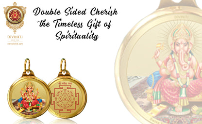 Diviniti 24K Double sided Gold Plated Pendant Ganesha & Yantra|22 MM Flip Coin