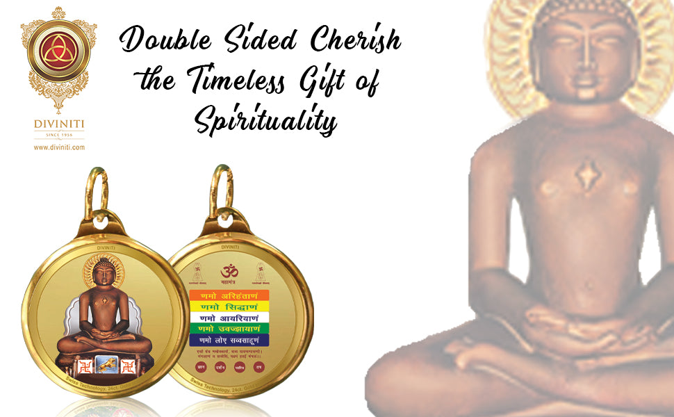 Diviniti 24K Double sided Gold Plated Pendant  Mahavir & Namokar Mantra|28 MM Flip Coin (1 PCS)