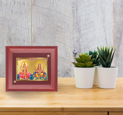 Diviniti 24K Gold Plated Foil Laxmi Ganesha Photo Frame for Home Decor, Wall Hanging, Office Table, Gift MDF Size 1 (16x13 CM)