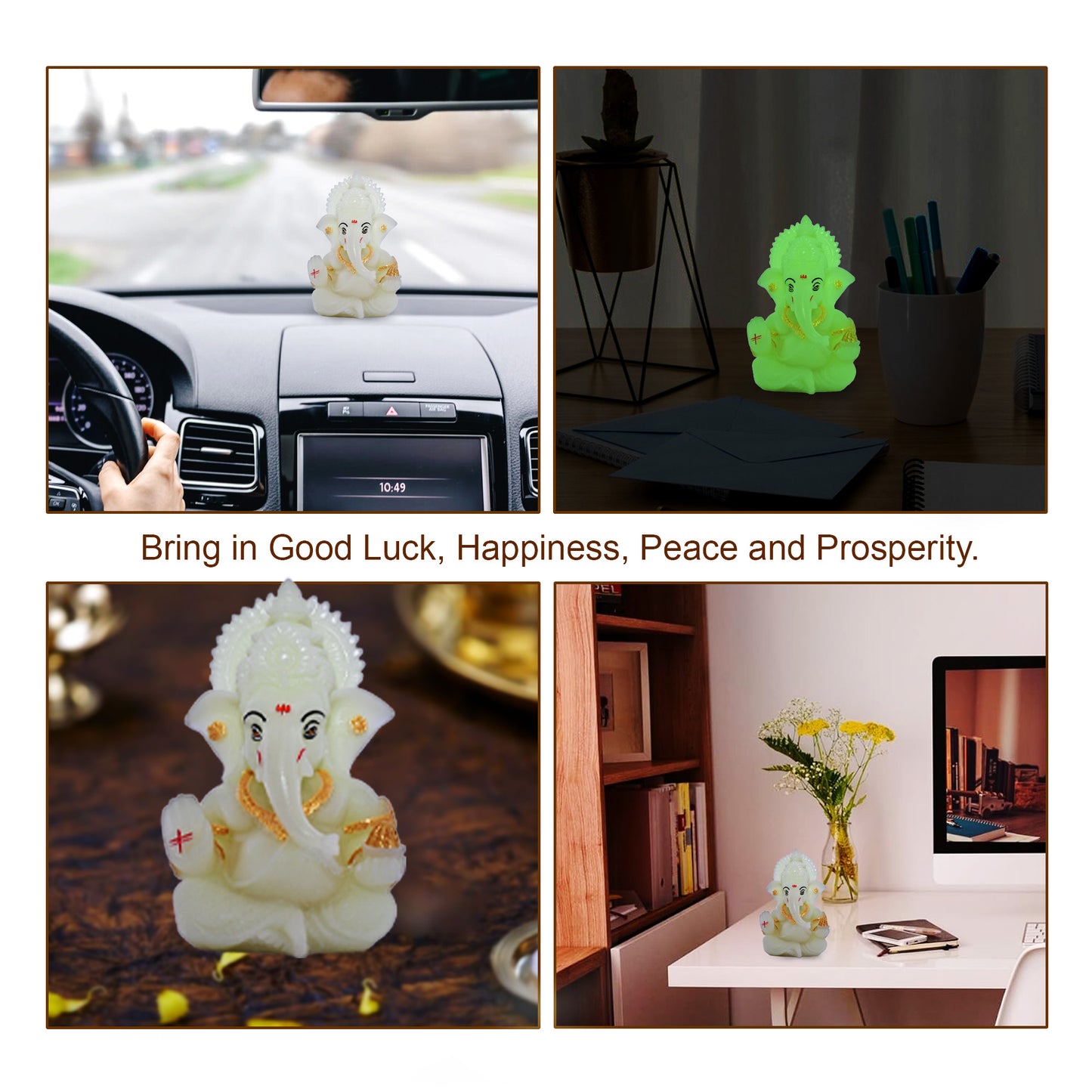 Diviniti Glowing Ganesha Idol for Car Dashboard Office Desk Puja Room Ganpati Idol for Home Décor Birthday Festivals Lord Ganesh Statue Figurine Gifting (8x5 CM)