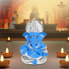 Load image into Gallery viewer, Diviniti 999 Silver Plated Resin Lord Ganesha Idol for Car Dashboard Tabletop for Home Decor Mandir Puja Gift Blue (8.4x4.2cm)
