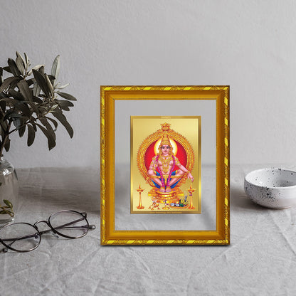 DIVINITI 24K Gold Plated Ayyappan Wooden Modern Photo Frame Idol for Puja Room, Home Wall Decor, Workshop, Table Top, Premium Gift | DG103 Size 2 (22.6x18.4 CM)