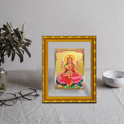 DIVINITI 24K Gold Plated Goddess Lakshmi Wooden Luxurious Photo Frame Idol for Home Decor, Table Top, Wall Hanging, Workshop, Premium Gift | DG103 Size 2 (22.6x18.4 CM)