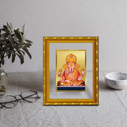 DIVINITI 24K Gold Plated Dagdu Ganesha Wooden Exquisite Photo Frame Idol for Wall Hanging, Table Top, Home Decor, Workshop, Gift Item | DG103 Size 2 (22.6x18.4 CM)