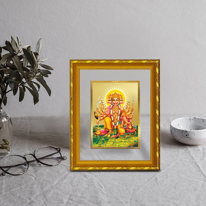 DIVINITI 24K Gold Plated Panchmukhi Hanuman Wooden Classic Photo Frame Idol for Home Decor, Puja Room, Table Top, Wall Hanging, Workshop, Luxurious Gift | DG103 Size 2 (22.6x18.4 CM)