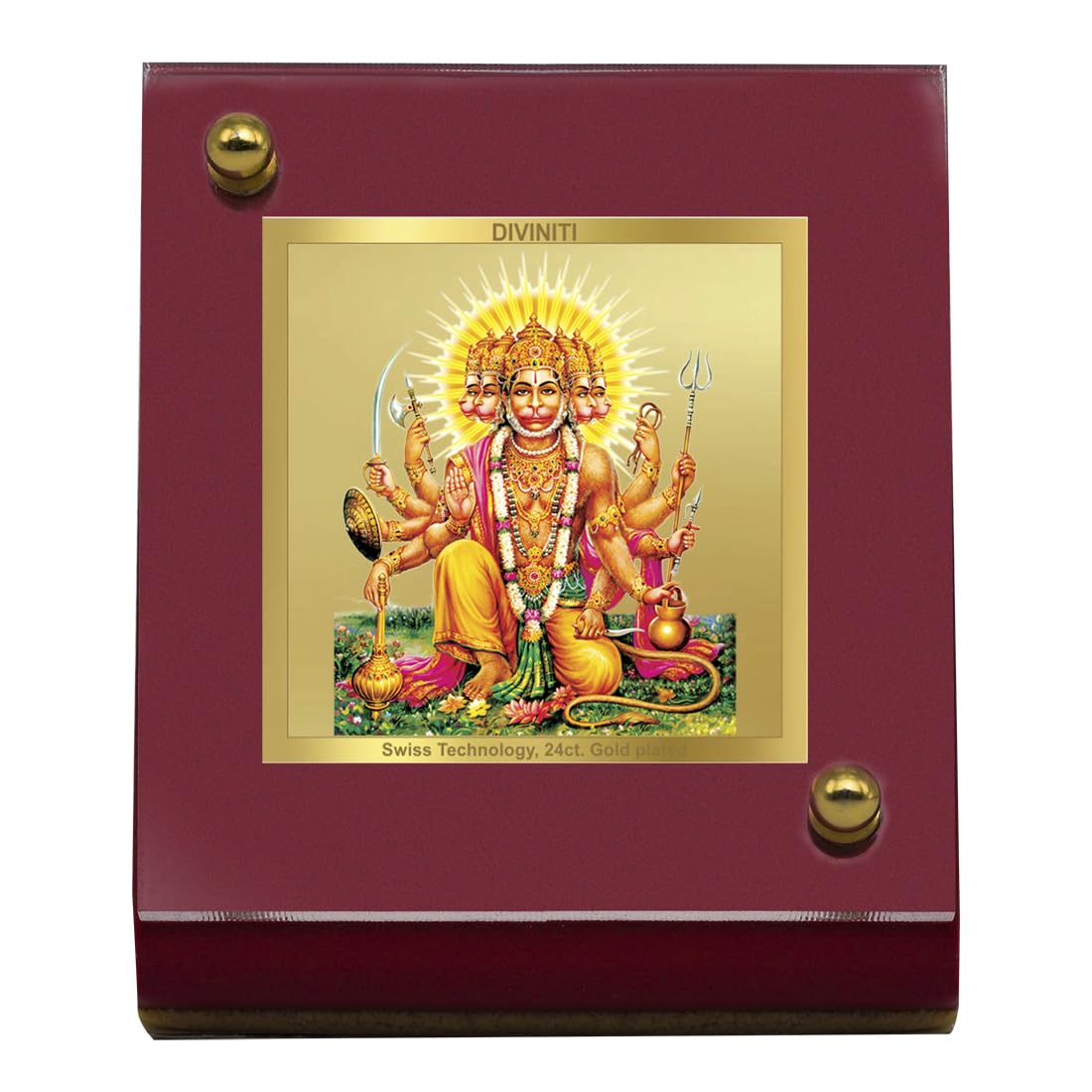 Diviniti 24K Gold Plated Lord Panchmukhi Hanuman Frame For Car Dashboard, Home Decor, Puja (MDF 1B)(5.5 x 6.5 CM)