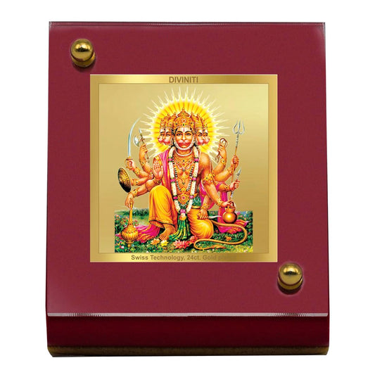 Diviniti 24K Gold Plated Lord Panchmukhi Hanuman Frame For Car Dashboard, Home Decor, Puja (MDF 1B)(5.5 x 6.5 CM)