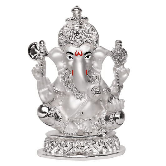 DIVINITI 999 Silver Plated Lord Ganesha Idol For Home Decor, Showpiece, Table Top, Puja Room, Gift (10x7 CM)