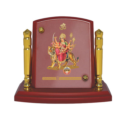 Diviniti 24K Gold Plated Durga Mata Photo Frame for Car Dashboard, Home Decor, Tabletop, Puja Room, Showpiece and Gift  MDF1BP+ (6.5x5.5 CM)