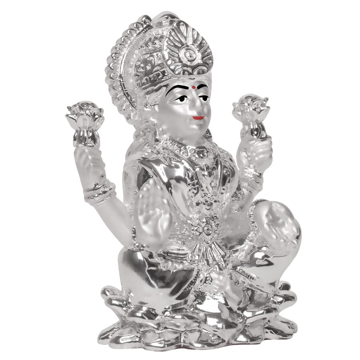 DIVINITI 999 Silver Plated Goddess Laxmi Mata Idol Statue For Home Decor, Tabletop, Puja Room, Workshop (6.5x4.2 CM)