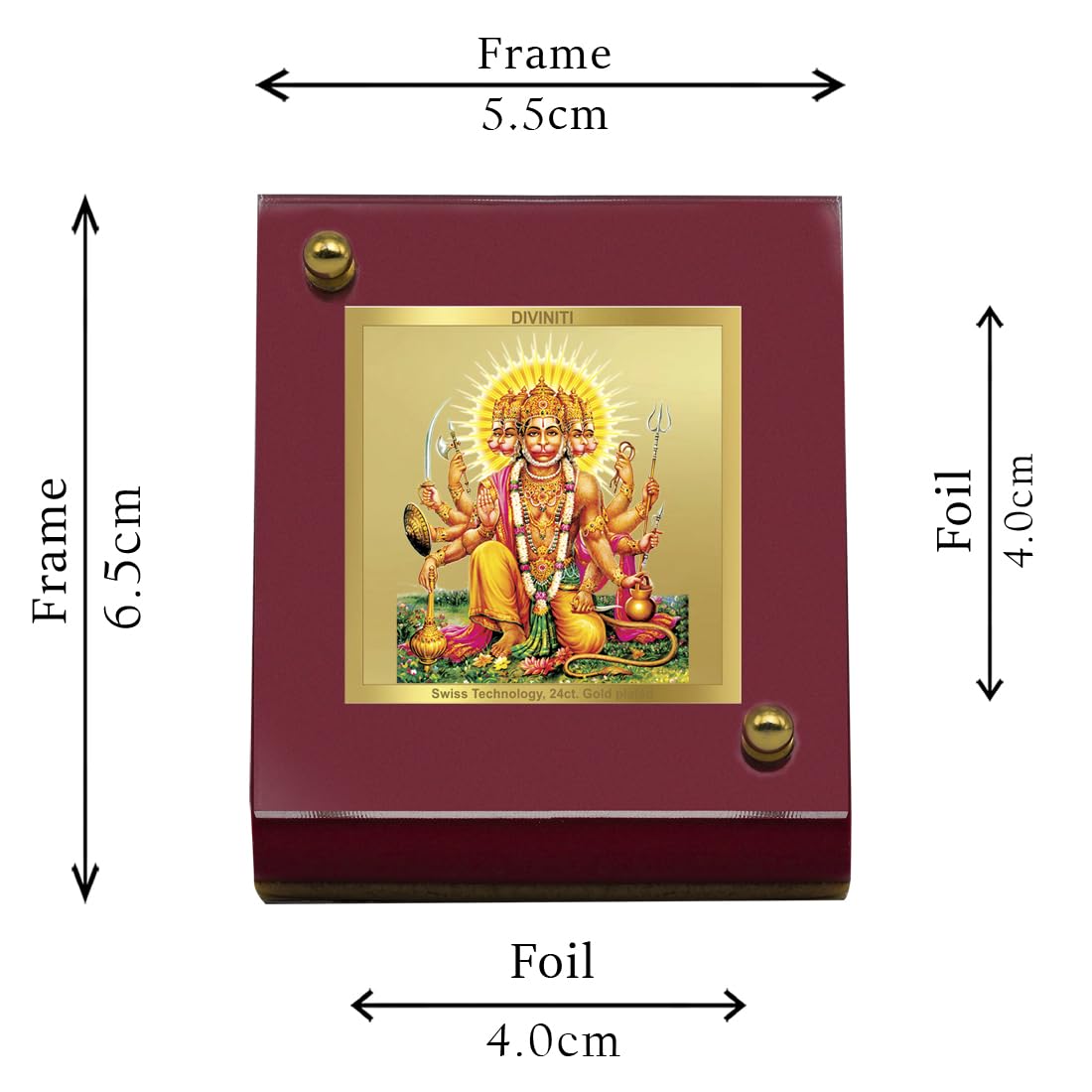 Diviniti 24K Gold Plated Lord Panchmukhi Hanuman Frame For Car Dashboard, Home Decor, Puja (MDF 1B)(5.5 x 6.5 CM)