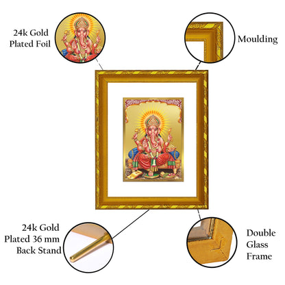 DIVINITI 24K Gold Plated Foil Ganesha Photo Frame for Home Wall Decor, Workshop, Table Top, Gift|DG103 Size 2 (22.6x18.4 CM)