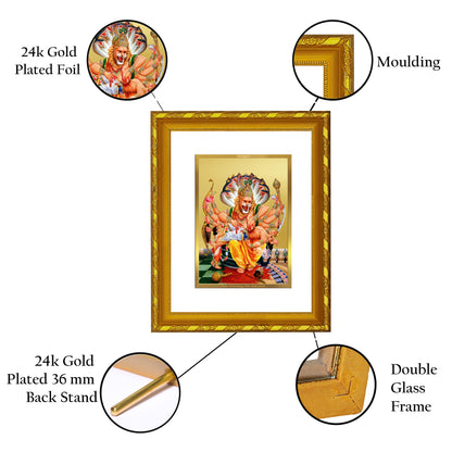 DIVINITI 24K Gold Plated Narsimha Wooden Religious Photo Frame Idol for Home Decor, Puja Room, Table Top, Wall Hanging, Workshop, Luxurious Gift | DG103 Size 2 (22.6x18.4 CM)