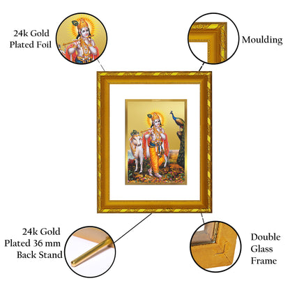 DIVINITI 24K Gold Plated Foil Lord Krishna Photo Frame Idol for Home Wall Decor, Workshop, Table Top, Gift|DG103 Size 2 (22.6x18.4 CM)