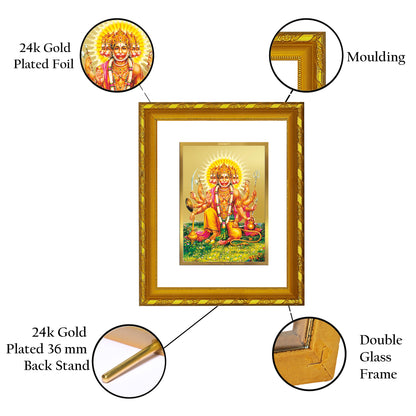 DIVINITI 24K Gold Plated Panchmukhi Hanuman Wooden Classic Photo Frame Idol for Home Decor, Puja Room, Table Top, Wall Hanging, Workshop, Luxurious Gift | DG103 Size 2 (22.6x18.4 CM)