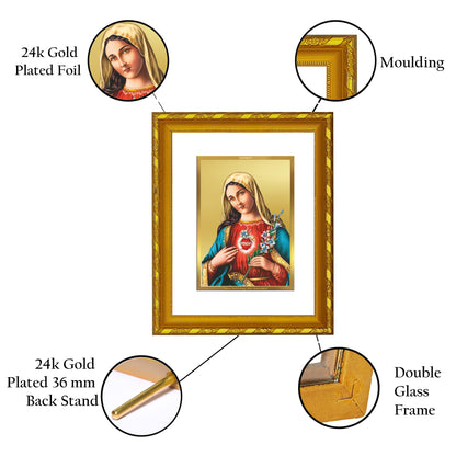 DIVINITI 24K Gold Plated Mother Mary Photo Frame Idol for Wall Hanging, Workshop, Table Top, Home Decor, Gift|DG103 Size 2 (22.6x18.4 CM)