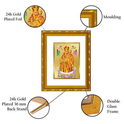 DIVINITI 24K Gold Plated Lady Of Health Wooden Photo Frame Idol for Home Decor, Puja Room, Table Top, Wall Hanging, Workshop, Luxurious Gift | DG103 Size 2 (22.6x18.4 CM)