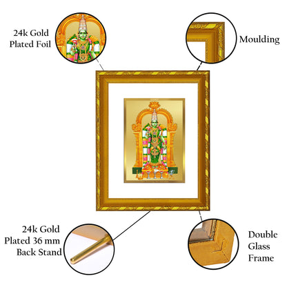 DIVINITI 24K Gold Plated Meenakshi Wooden Photo Frame Idol for Home Decor, Table Top, Wall Hanging, Workshop, Premium Gift | DG103 Size 2 (22.6x18.4 CM)