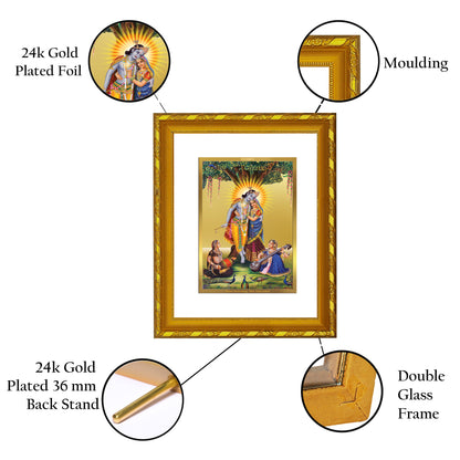 DIVINITI 24K Gold Plated Foil Radha Krishna Photo Frame for Home & Office Decor, Wall Hanging, Workshop, Table Top, Gift|DG103 Size 2 (22.6x18.4 CM)