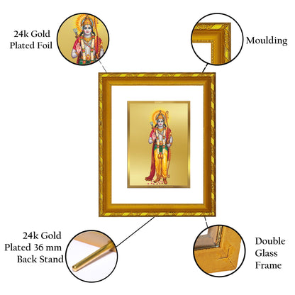 DIVINITI 24K Gold Plated Lord Shri Ram Wooden Premium Photo Frame Idol for Puja Room, Home Wall Decor, Workshop, Table Top, Premium Gift | DG103 Size 2 (22.6x18.4 CM)