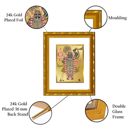 DIVINITI 24K Gold Plated Shrinathji Wooden Classic Photo Frame Idol for Home Decor, Puja Room, Table Top, Wall Hanging, Workshop, Luxurious Gift | DG103 Size 2 (22.6x18.4 CM)