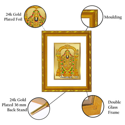 DIVINITI 24K Gold Plated Tirupati Balaji Wooden Luxurious Photo Frame Idol for Home Wall Decor, Workshop, Table Top, Premium Gift | DG103 Size 2 (22.6x18.4 CM)